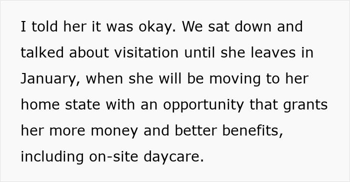Text about visitation plans and wife moving for better job benefits Text about visitation plans and wife moving for better job benefits