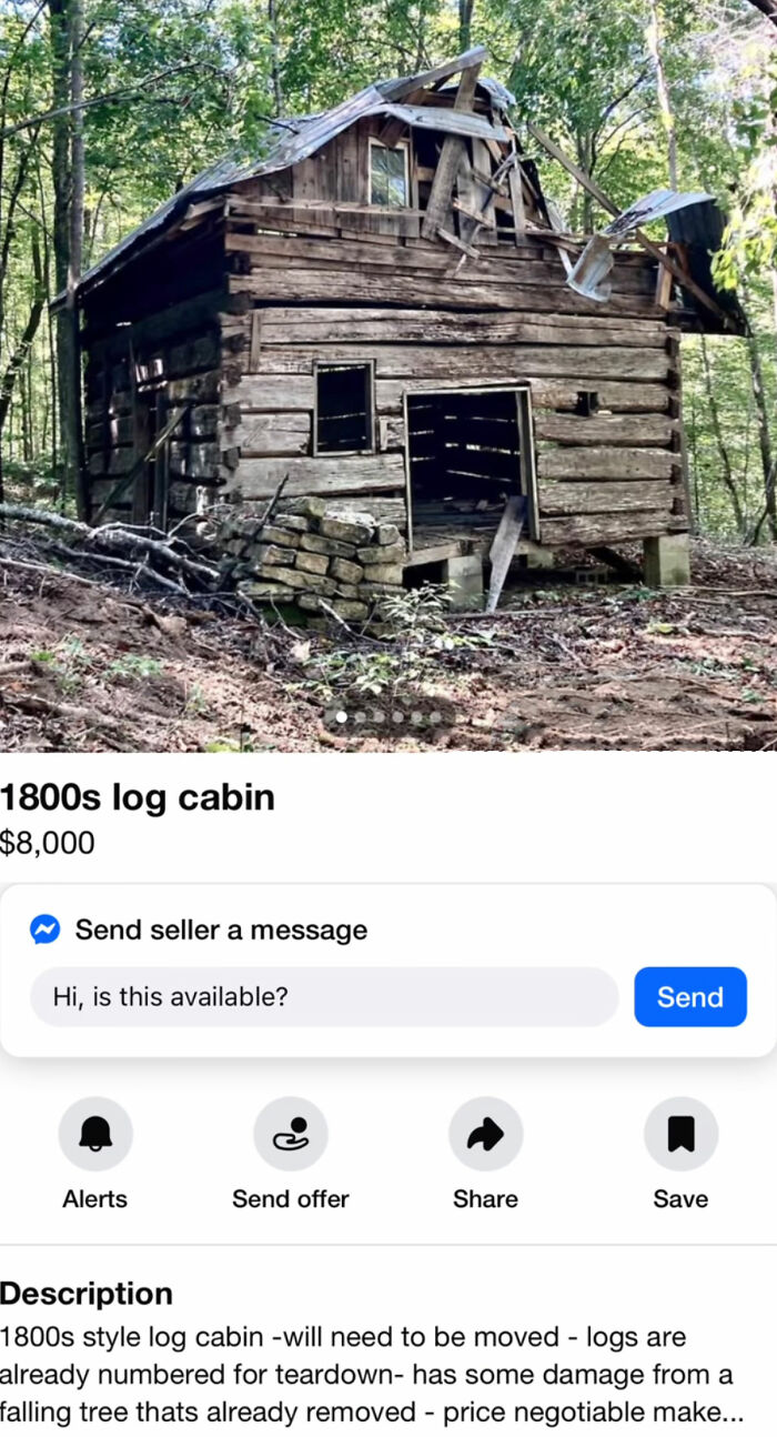 Dilapidated 1800s style log cabin in woods for sale Appalachian Mountain towns
