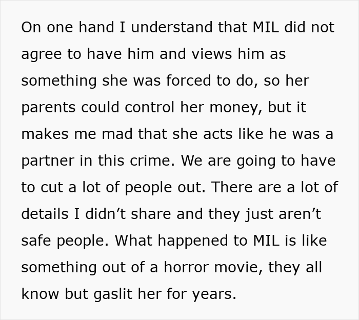 Text describing MIL's situation like a horror movie with gaslighting over years