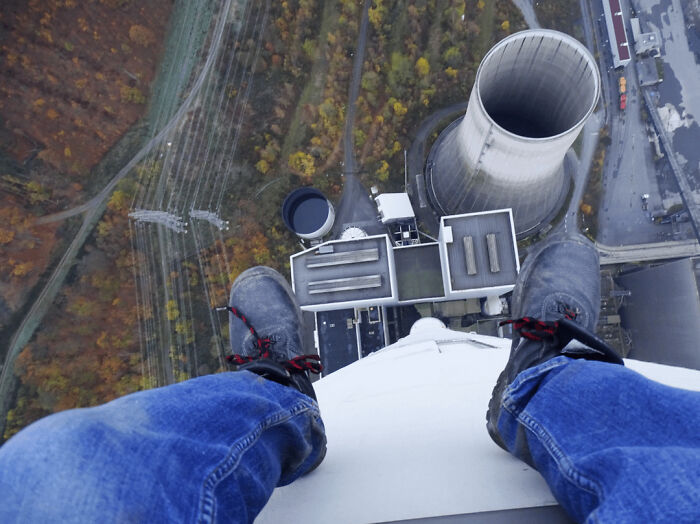 View from height showing feet above abandoned industrial power plant