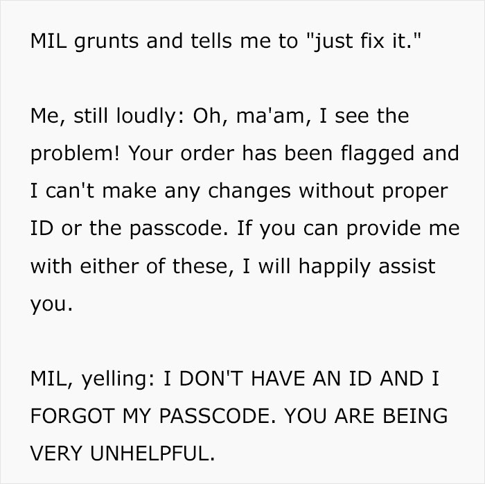 Customer refuses to show ID or passcode for wedding cake order changes at bakery Customer refuses to show ID or passcode for wedding cake order changes at bakery