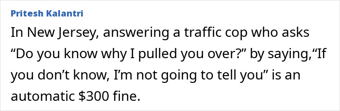 New Jersey fine for refusing to answer traffic cop's question about stop