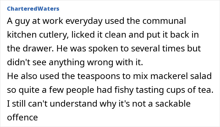 Work story about someone licking communal cutlery causing office disgust
