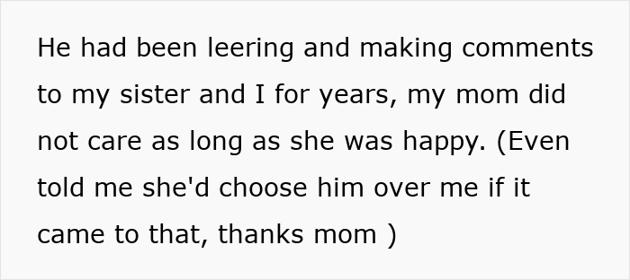 Text about stepfather's behavior and mother's reaction Text about stepfather's behavior and mother's reaction