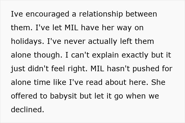 A text post details a mother-in-law's failed attempts to babysit, hinting at allergies issues.