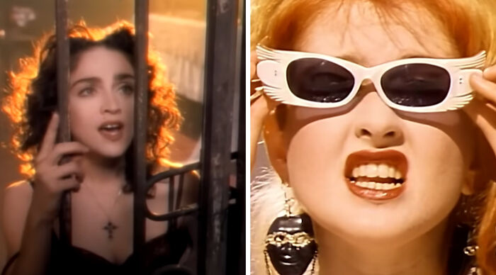 Madonna and Cyndi Lauper in an 80s music video, comparing music taste with 24 This or That questions.