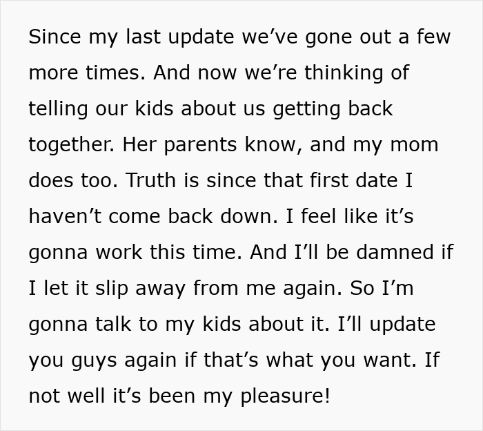 A text post about a guy getting back with his wife and still loving her after leaving to find himself.