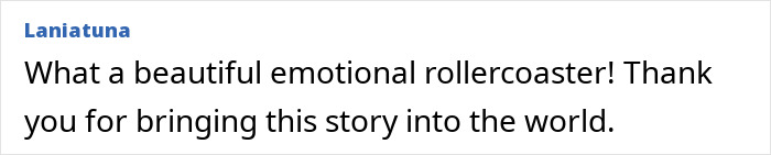 Comment thanking for sharing an emotional rescue story