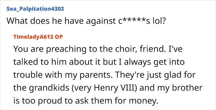 Text discussing family conflicts and financial support issues