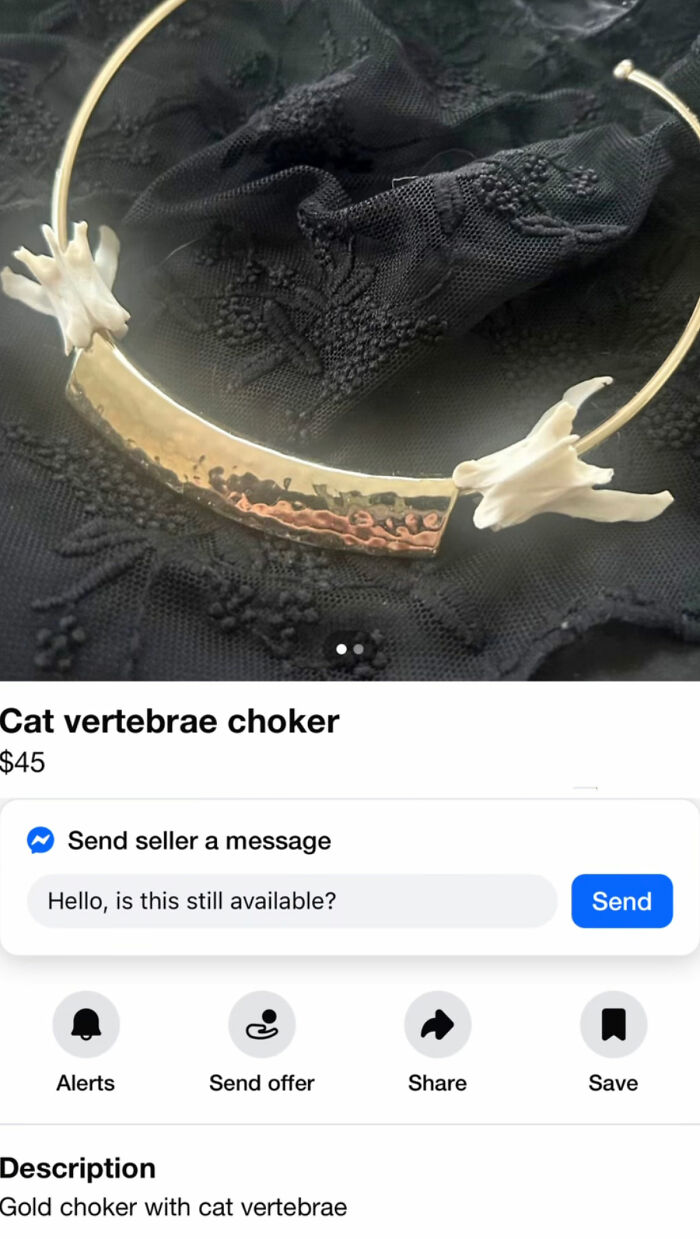 Gold choker necklace with cat vertebrae decorations