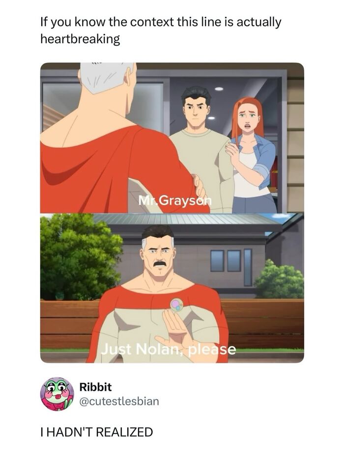 Animated scene showing a man with a mustache holding a disc, with emotional context
