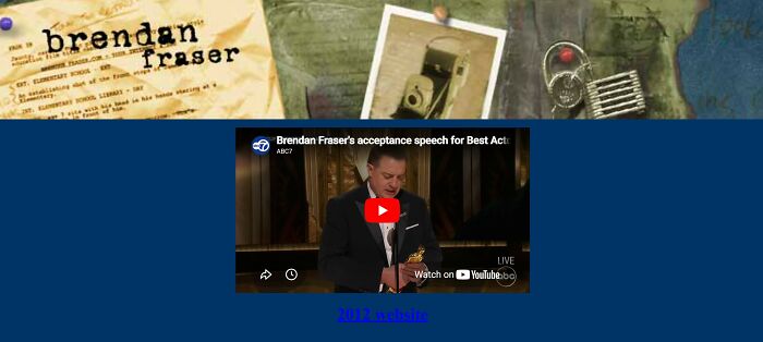Brendan Fraser's speech on YouTube, with a map background showing interesting websites and photos.