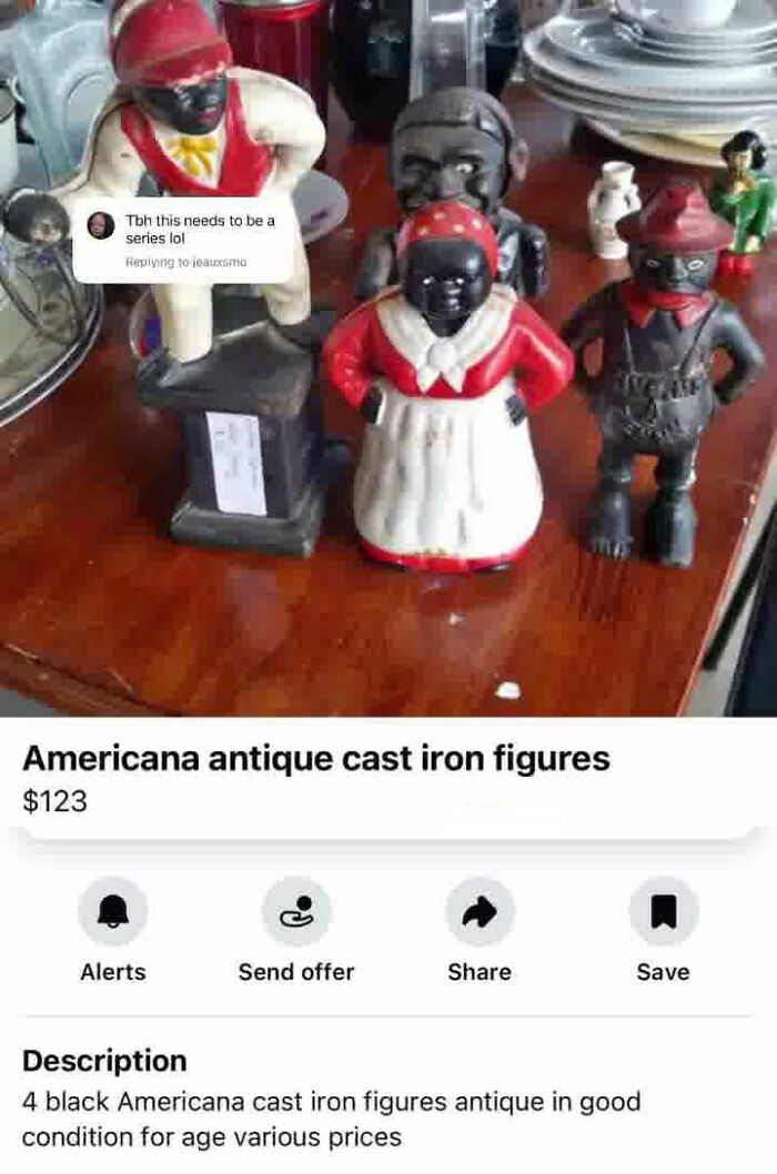 Americana antique cast iron figures collection on wooden table