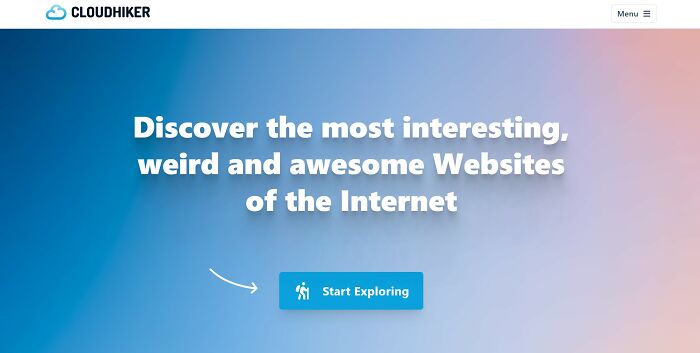 A website landing page with the text "Discover the most interesting, weird and awesome Websites of the Internet".