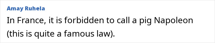 French law forbids calling a pig Napoleon, a well-known unusual law