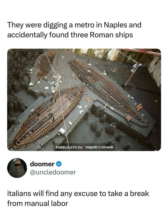 Excavation site revealing three Roman ships discovered during Naples metro construction