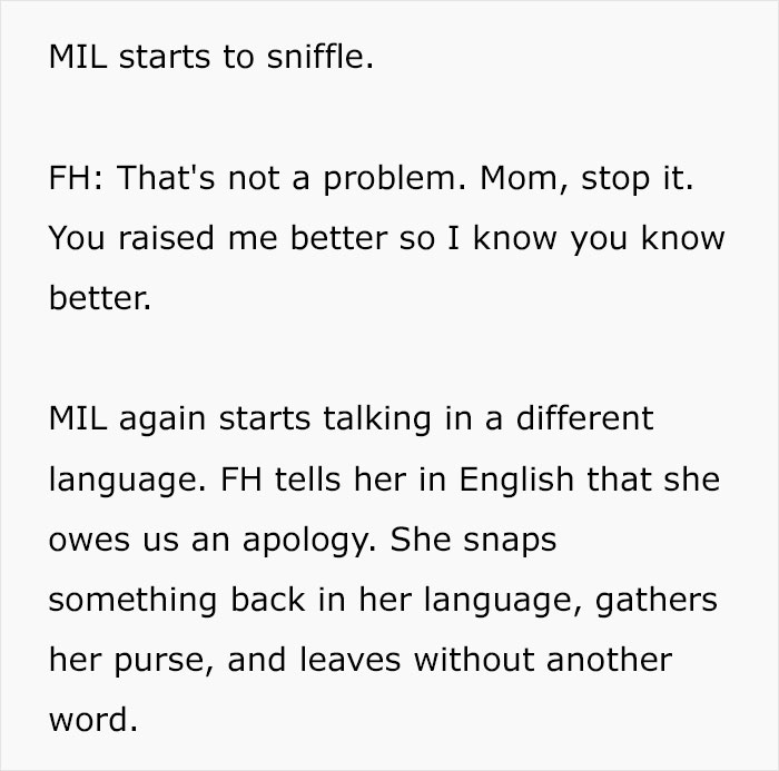 Exchange where son tells mother-in-law she owes an apology during wedding cake conflict Exchange where son tells mother-in-law she owes an apology during wedding cake conflict