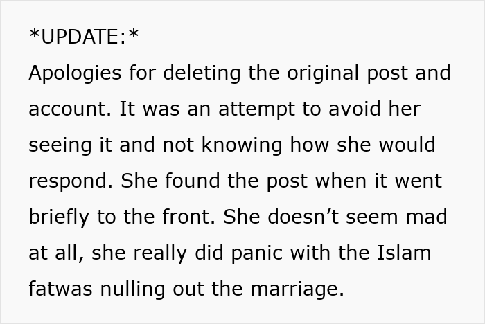 An update to a post discussing a wife becoming Muslim and its impact on her marriage.