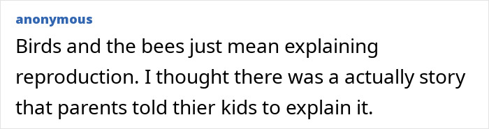 Late realization of the phrase birds and the bees explaining reproduction