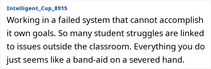 Teacher frustrated with failing education system and student struggles