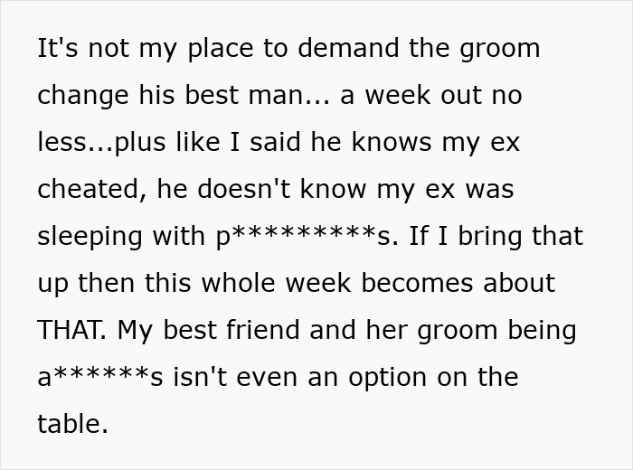 MOH's Cheater Ex Is Best Man At Friend's Wedding, She's Frantic As She Can't Even Look At Him MOH's Cheater Ex Is Best Man At Friend's Wedding, She's Frantic As She Can't Even Look At Him