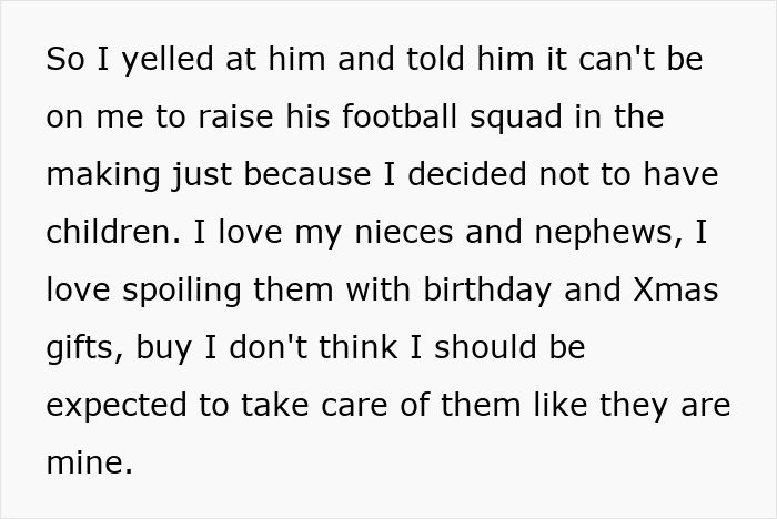 Text about refusing to raise brother's football squad kids