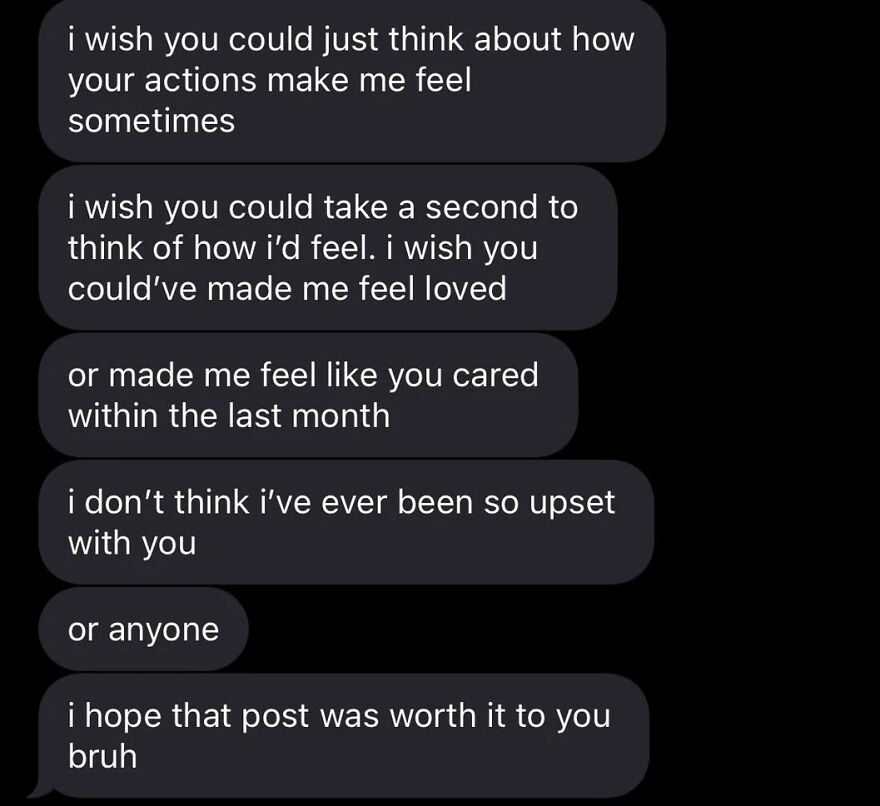 Screenshot of emotional text messages expressing hurt feelings in a toxic co-parenting relationship Screenshot of emotional text messages expressing hurt feelings in a toxic co-parenting relationship