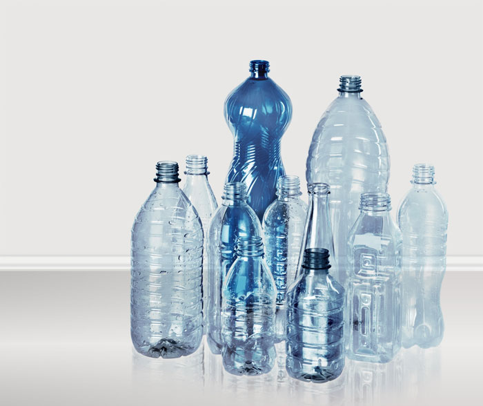 Group of empty plastic bottles for recycling in Europe