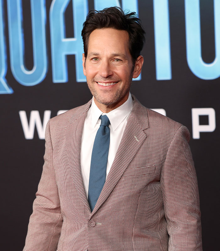 Paul Rudd at premiere showcasing his age-defying looks and style in a checkered suit