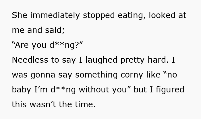 Text from a story, showing a person's reaction and internal monologue about leaving wife and kids, regretting it.