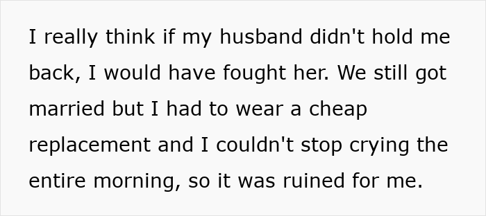 Text sharing emotional impact of wearing a cheap replacement dress