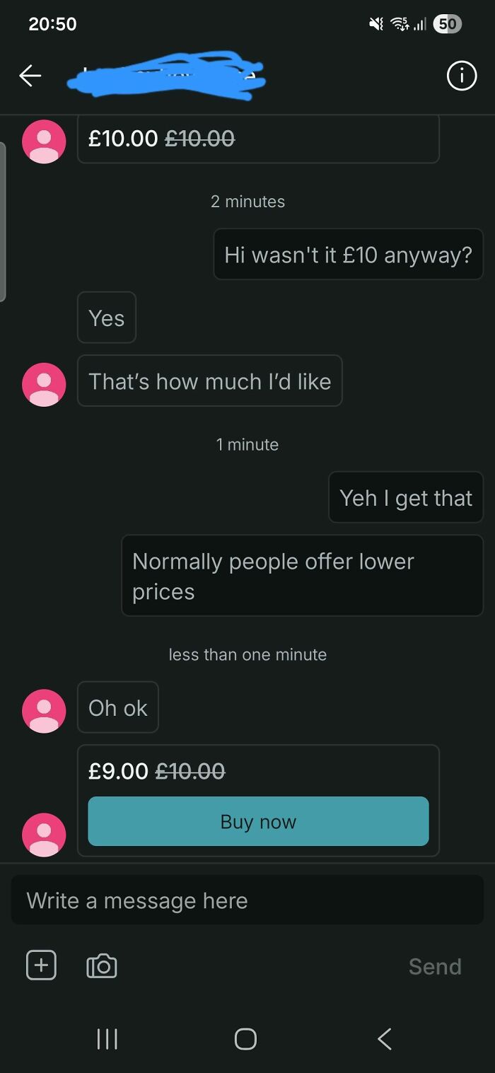 Vinted discussion on final price offer and buyer insisting original price