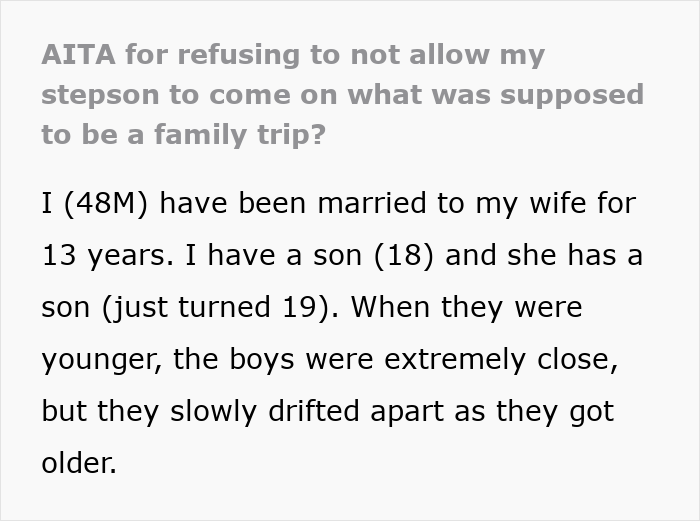 Son Wants To Feel Special By Going On First Vacation With Dad, Refuses To Go If Stepbro Is Going