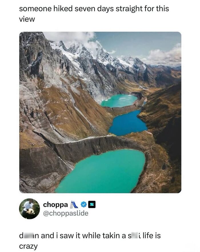 Mountain lakes view after hiking for godless comments meme