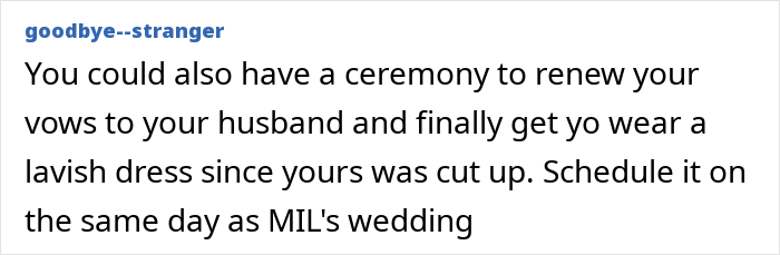 Reddit comment proposing vow renewal ceremony to wear a new wedding dress