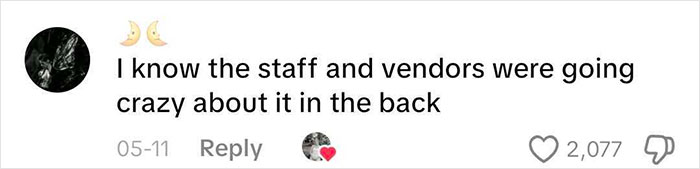 A comment implying that staff and vendors were discussing the mother-in-law's controversial wedding dress choice. A comment implying that staff and vendors were discussing the mother-in-law's controversial wedding dress choice.
