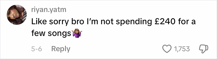 Gen Z comment about not spending 240 pounds on a few songs Gen Z comment about not spending 240 pounds on a few songs