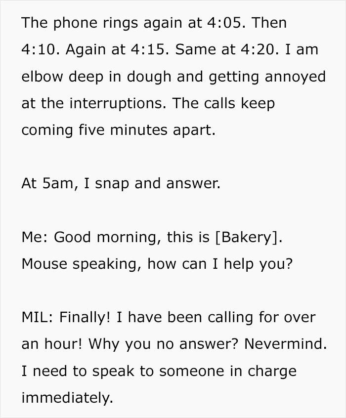Text message thread about repeated calls from a customer about a wedding cake at a bakery Text message thread about repeated calls from a customer about a wedding cake at a bakery
