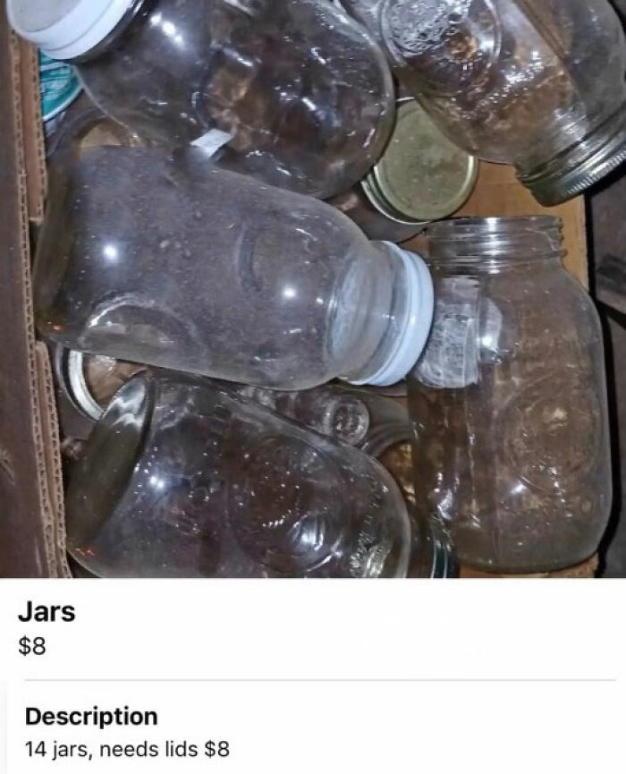 Box of 14 used glass jars without lids for sale