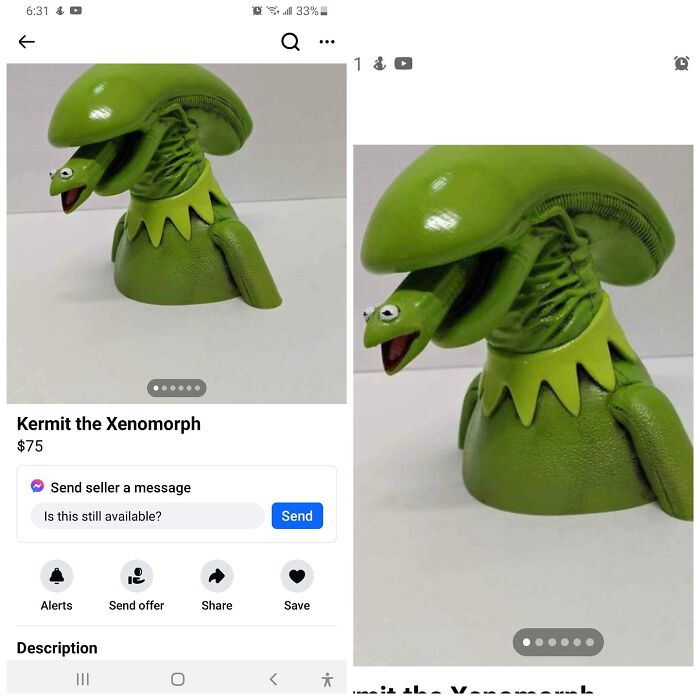 Kermit the Xenomorph collectible figure for sale on Facebook Marketplace