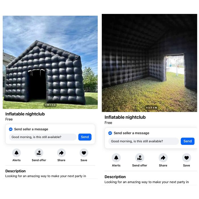 Black inflatable nightclub set up on grass for party events