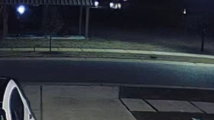 Nighttime scene with a street and sidewalk in a suburban setting, possibly revealing the viral video "creature". Nighttime scene with a street and sidewalk in a suburban setting, possibly revealing the viral video "creature".