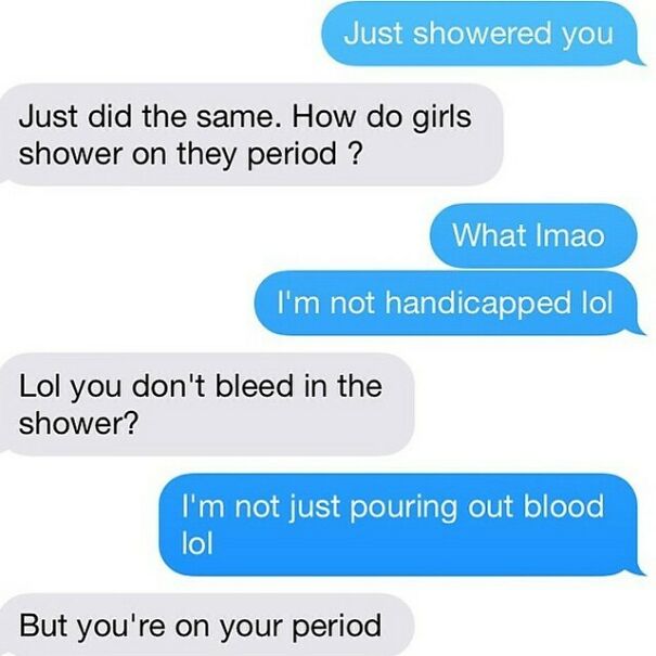 Confused period shower conversation in relationship texts