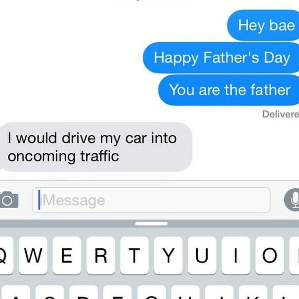Father's Day text with a threatening reply about driving into traffic