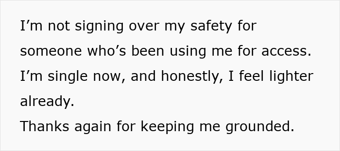 Text about woman feeling lighter after ending relationship with fianc&eacute; drowning in debt