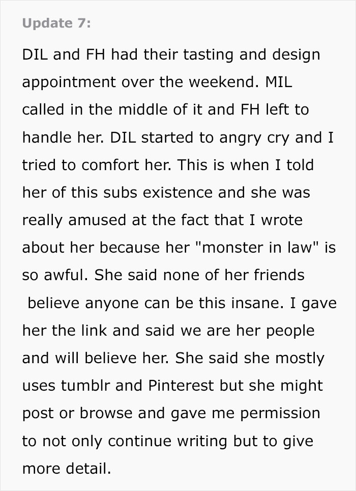 Text update about son's wedding cake tasting and design appointment drama involving future mother-in-law obsession Text update about son's wedding cake tasting and design appointment drama involving future mother-in-law obsession