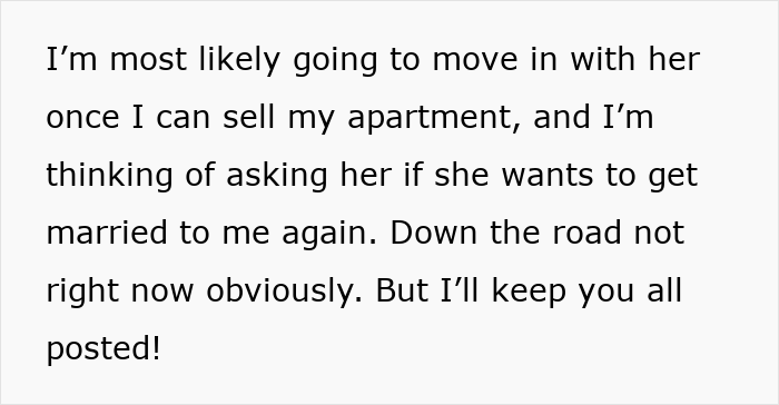 A text post about a man who leaves his wife, then wants to reconcile and get married again, saying I still love her.