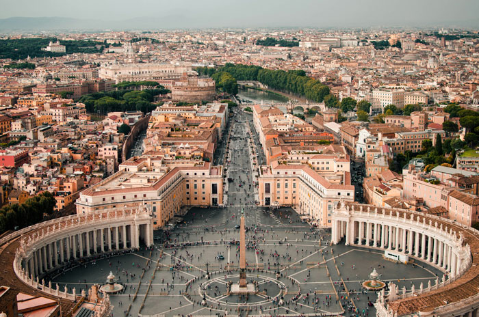 Aerial view of historic city square representing amazing statistics