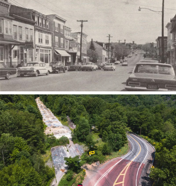 Historic street scene before nature reclaiming urban spaces
