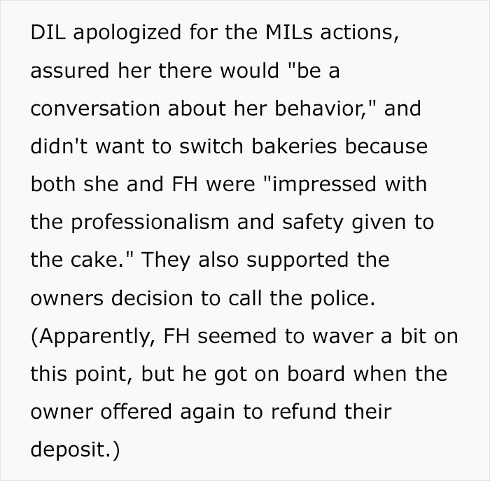 DIL apologizes and supports bakery despite MIL causing wedding cake issue DIL apologizes and supports bakery despite MIL causing wedding cake issue